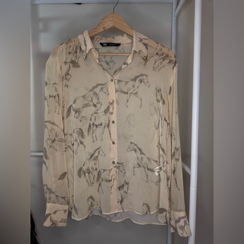 Zara Cream Horse Pattern Blouse